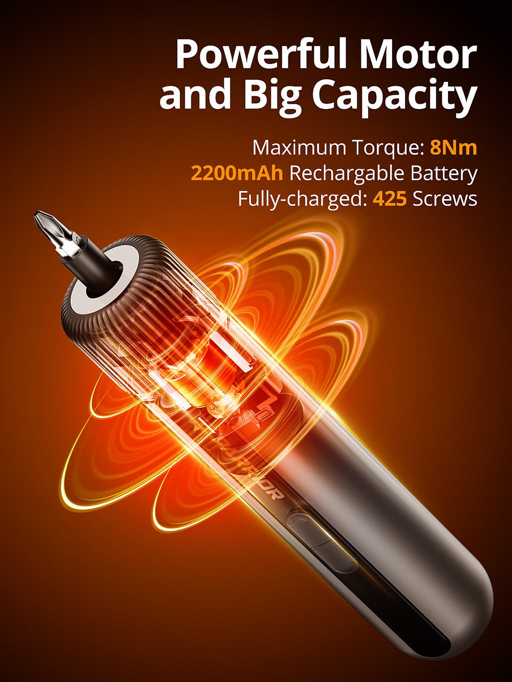 Parrior S121 4V elektrický akumulátorový šroubovák, max. 8Nm vysoký točivý moment se 4 úrovněmi regulace, dobíjecí baterie 2200mAh s velkou kapacitou, LED pracovní světlo, otáčky 260 ot./min.
