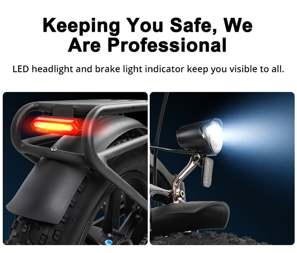 Elektrokolo PASELEC PX6, motor 750 W, baterie 48 V 13 Ah, tlusté pneumatiky 20*4,0 palce, maximální rychlost 45 km/h, dojezd 70 km, mechanická kotoučová brzda, uzamykatelná přední vidlice s tlumičem, řazení Shimano 7 rychlostí - černé