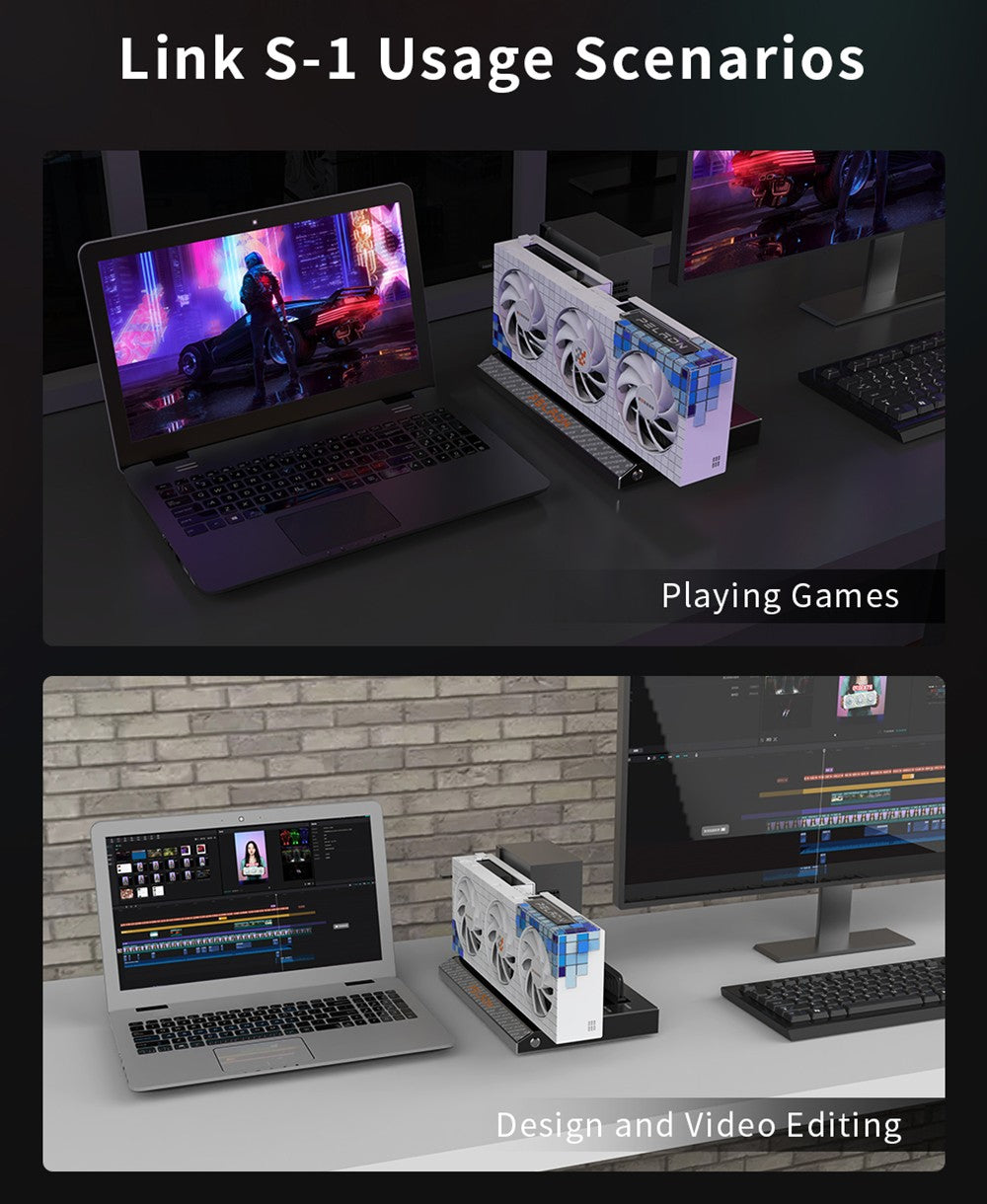 Dokovací stanice PELADN Link S-1 eGPU, 2x Thunderbolt 3, 1x 1000M LAN, 1x M.2 2280 NVME SSD, přenosová rychlost 40 Gb/s, kompatibilní s napájecími zdroji ATX/SFX