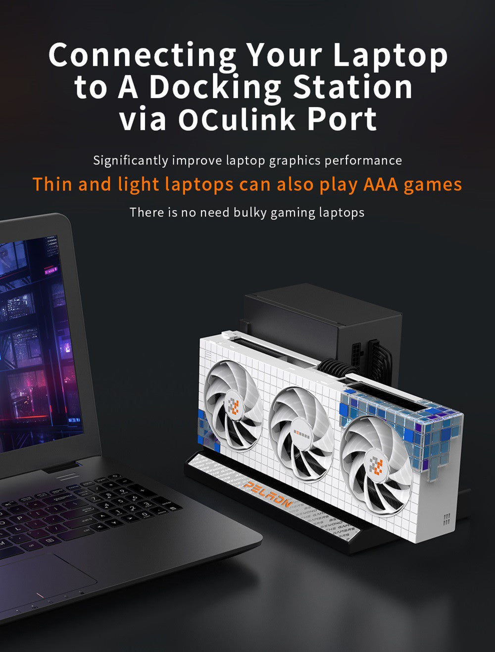 Dokovací stanice PELADN Link S-2 eGPU, 1 port OCulink, kompatibilní s napájecími zdroji ATX/SFX