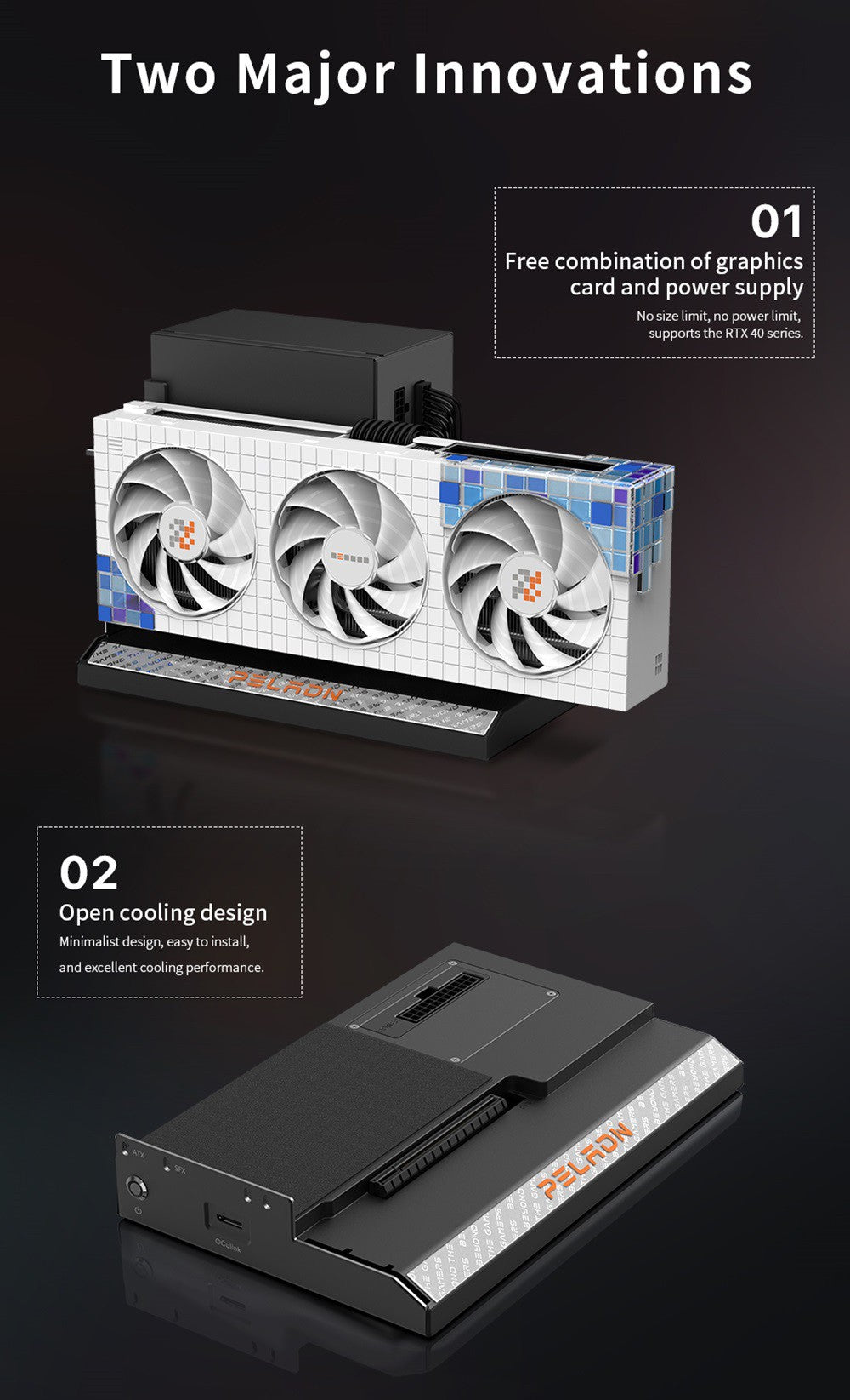 Dokovací stanice PELADN Link S-2 eGPU, 1 port OCulink, kompatibilní s napájecími zdroji ATX/SFX