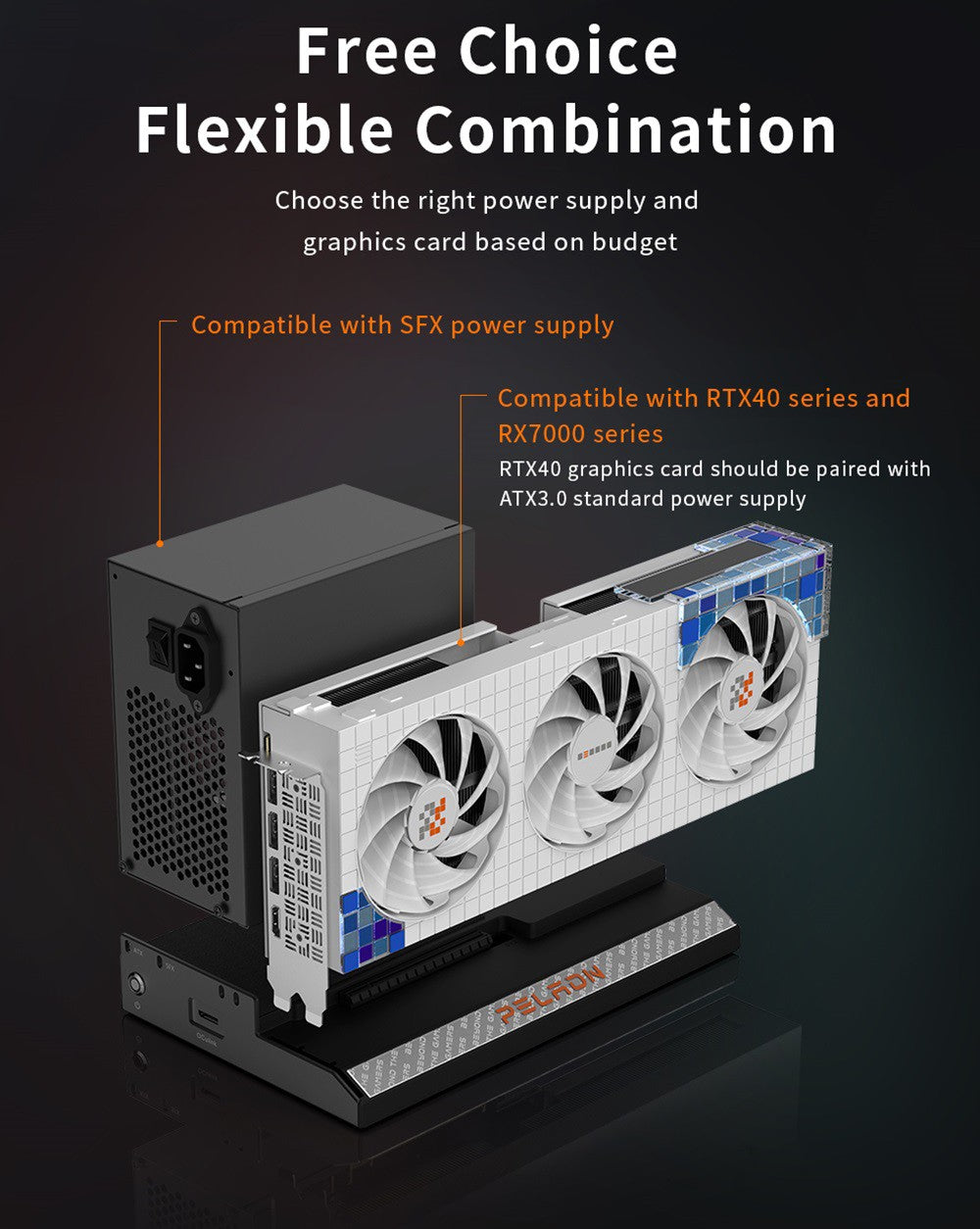 Dokovací stanice PELADN Link S-2 eGPU, 1 port OCulink, kompatibilní s napájecími zdroji ATX/SFX