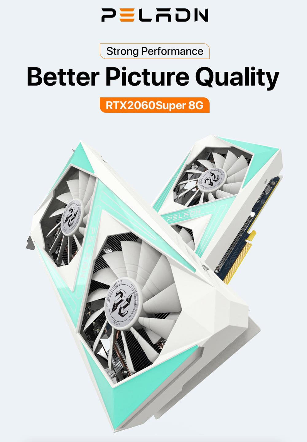 Herní grafická karta PELADN RTX2060 SUPER, 8GB GDDR6 RAM, 8pinový 128bitový procesor, dva ventilátory, PCI Express 3.0, 3xDP 1xHDMI - bílá