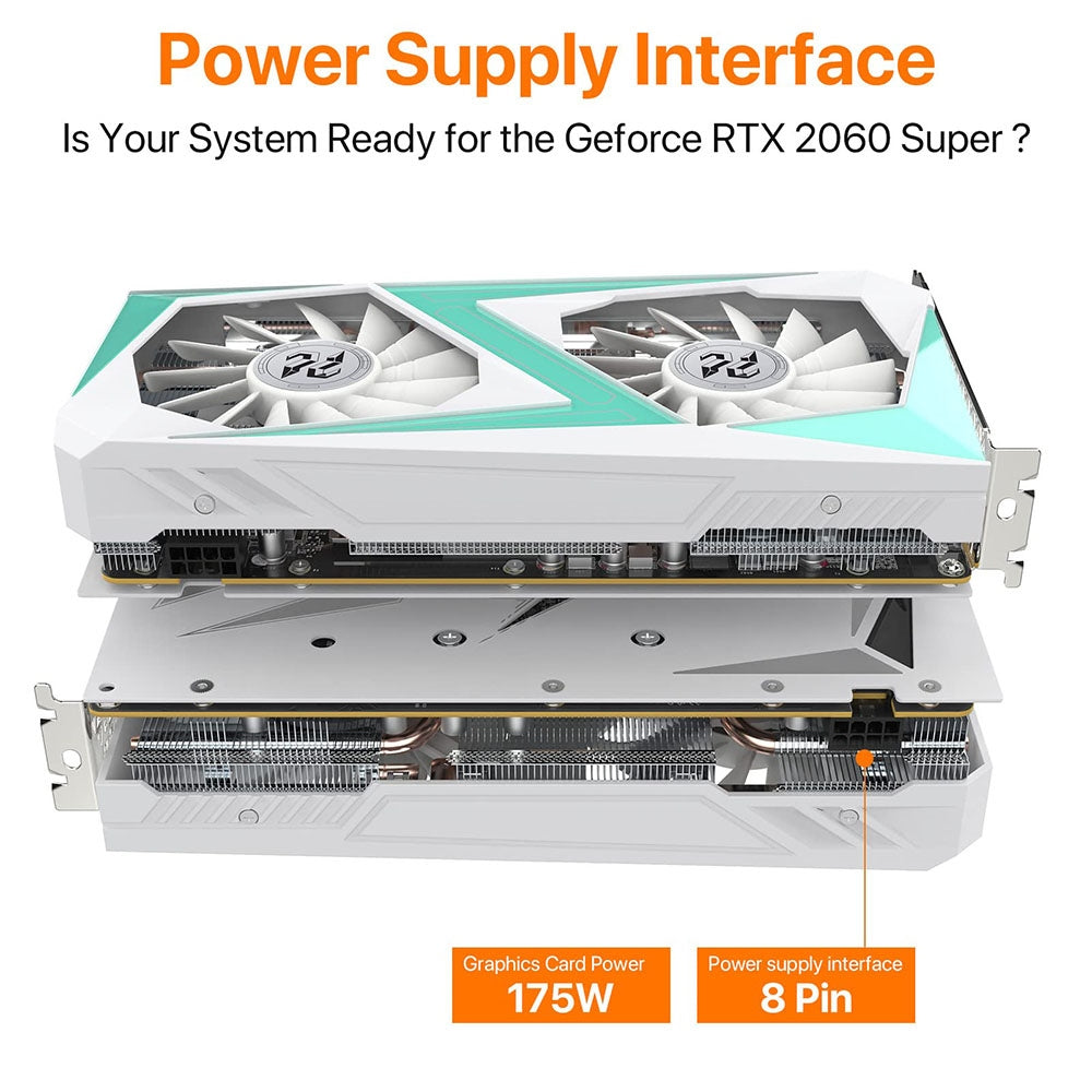 Herní grafická karta PELADN RTX2060 SUPER, 8GB GDDR6 RAM, 8pinový 128bitový procesor, dva ventilátory, PCI Express 3.0, 3xDP 1xHDMI - bílá