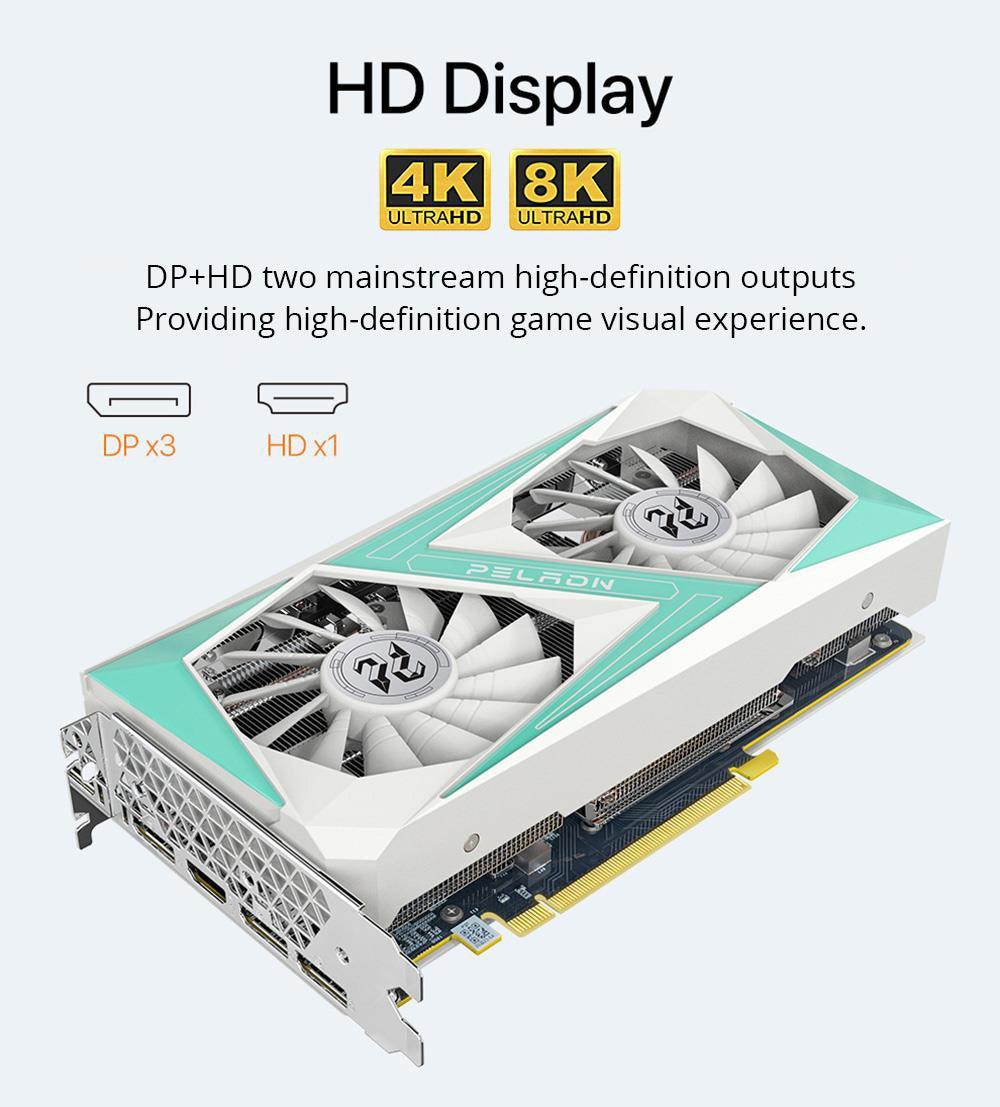 Herní grafická karta PELADN RTX2060 SUPER, 8GB GDDR6 RAM, 8pinový 128bitový procesor, dva ventilátory, PCI Express 3.0, 3xDP 1xHDMI - bílá