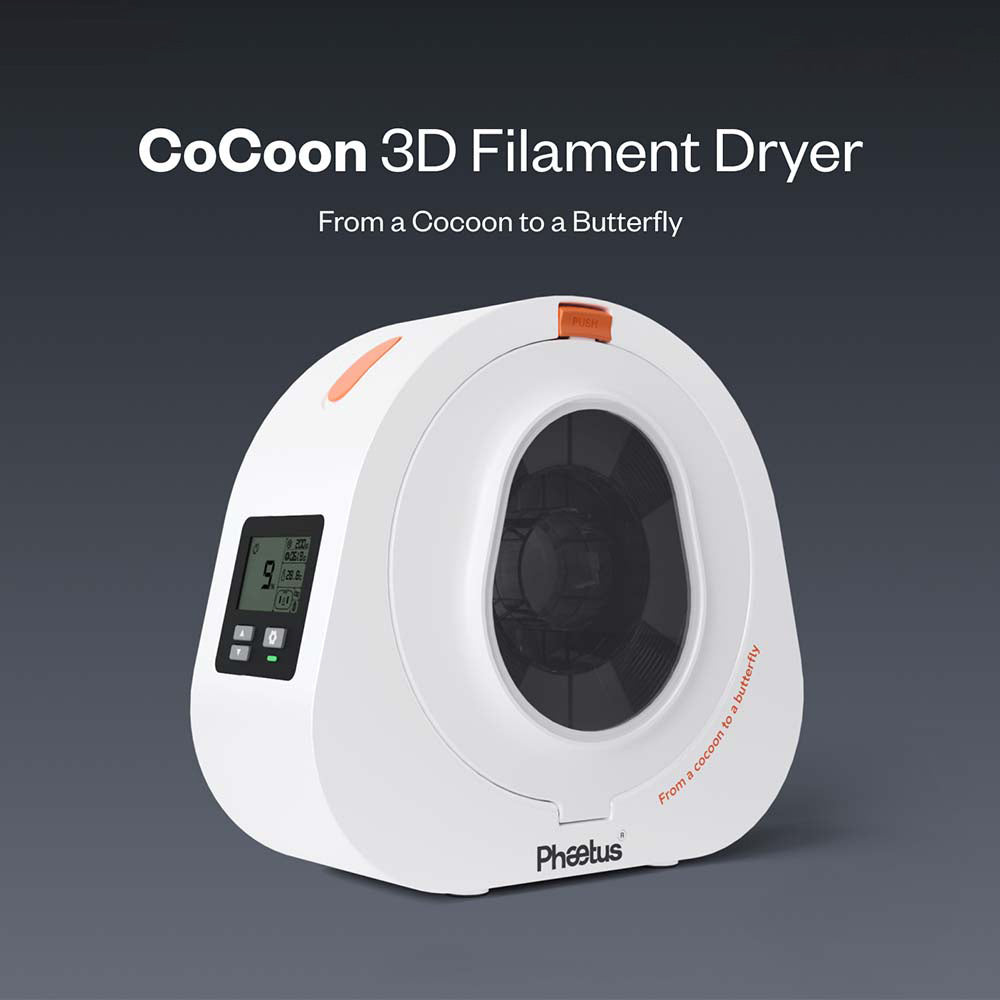 Sušička filamentu Phaetus aeBox CoCoon, monitorování v reálném čase, kapacita vysoušedla 400 g, vhodné pro standardní cívky 1 kg (Φ204*70 mm), nízká spotřeba energie