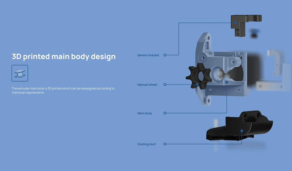 Extruder Phaetus OmniaDrop V3, dvojitý pohon, tisk flexibilním filamentem, chladicí systém hotendu