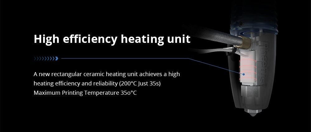 Phaetus Rapido 2.0 HF Hotend, maximální teplota tisku 350 stupňů Celsia, kompatibilní s termoplastickými filamenty a kompozitními materiály - modrý