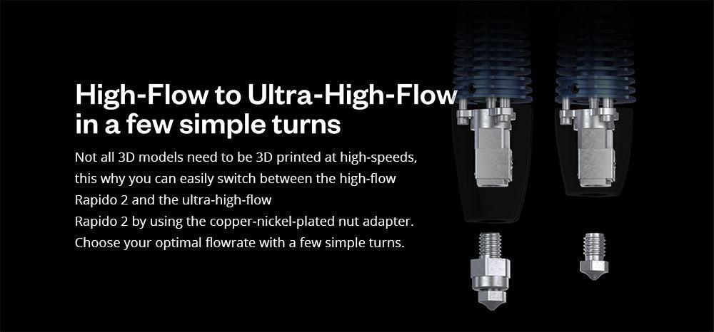 Phaetus Rapido 2.0 HF Hotend, maximální teplota tisku 350 stupňů Celsia, kompatibilní s termoplastickými filamenty a kompozitními materiály - modrý