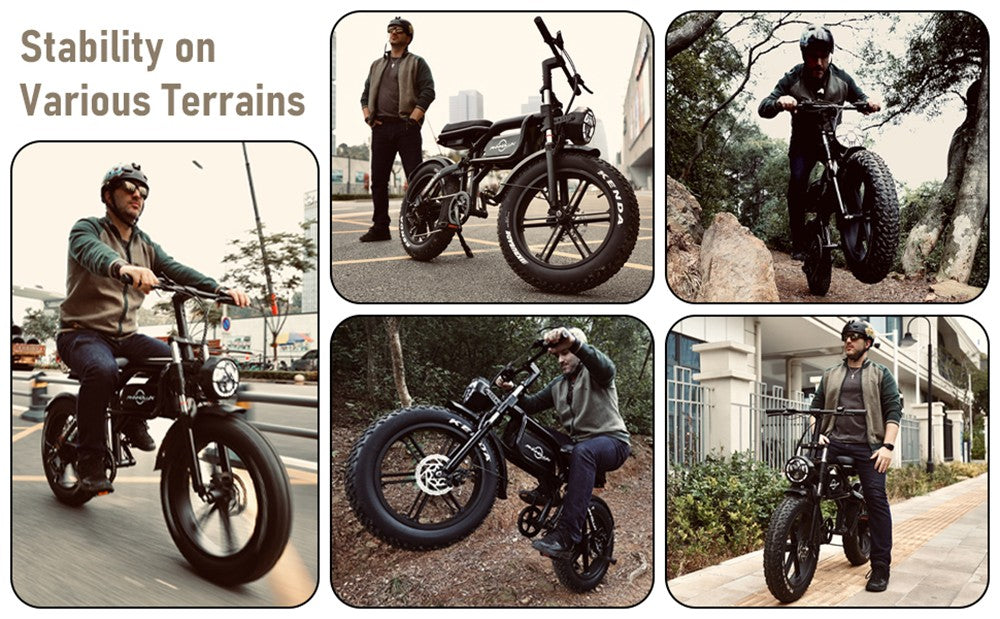 Elektrokolo PHNHOLUN C8 Pro, motor 1500 W, baterie 48 V 20 Ah, tlusté pneumatiky 20 x 4,0 palce, maximální rychlost 60 km/h, dojezd 190 km, odpružení vpředu i vzadu, řazení Shimano 7 rychlostí, kotoučová brzda, ovládání přes aplikaci