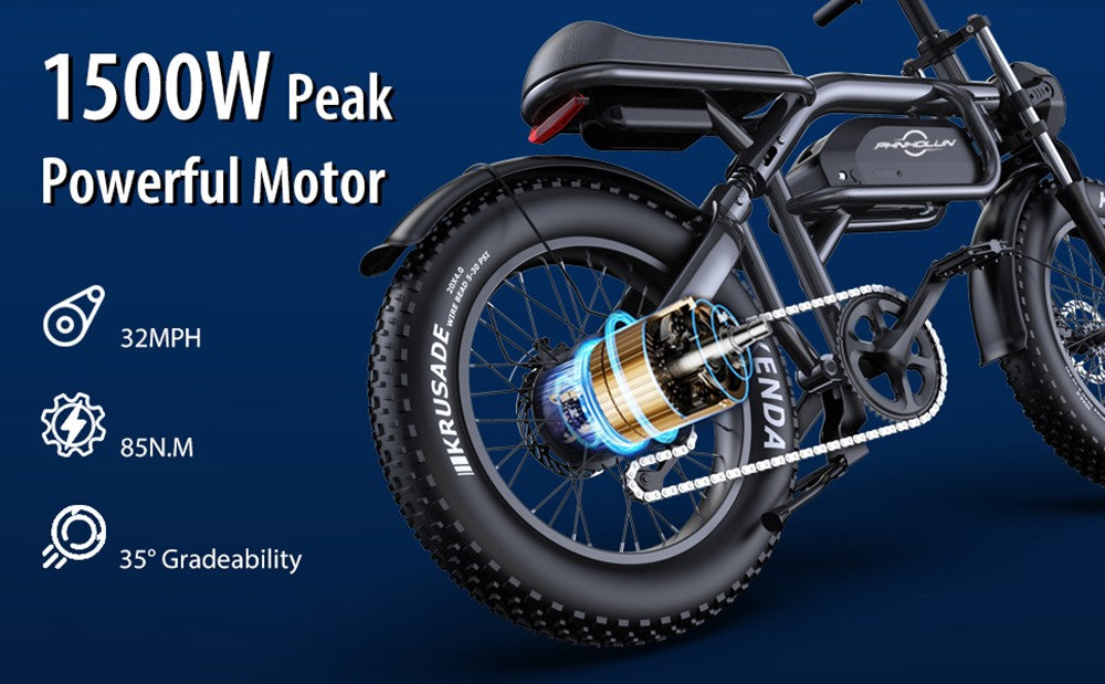 Elektrokolo PHNHOLUN C8 Pro, motor 1500 W, baterie 48 V 20 Ah, tlusté pneumatiky 20 x 4,0 palce, maximální rychlost 60 km/h, dojezd 190 km, odpružení vpředu i vzadu, řazení Shimano 7 rychlostí, kotoučová brzda, ovládání přes aplikaci