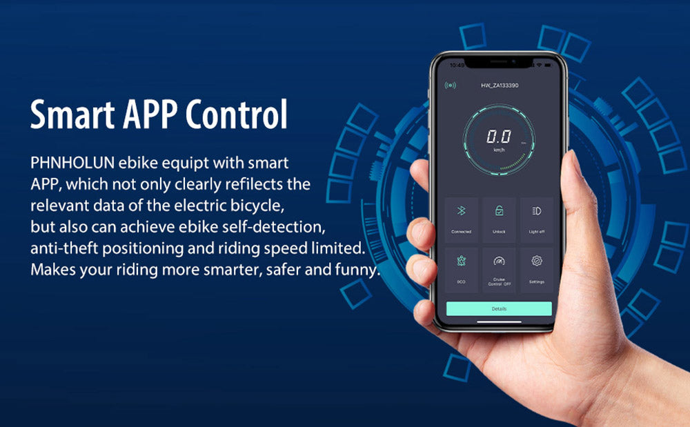 Elektrokolo PHNHOLUN C8 Pro, motor 1500 W, baterie 48 V 20 Ah, tlusté pneumatiky 20 x 4,0 palce, maximální rychlost 60 km/h, dojezd 190 km, odpružení vpředu i vzadu, řazení Shimano 7 rychlostí, kotoučová brzda, ovládání přes aplikaci