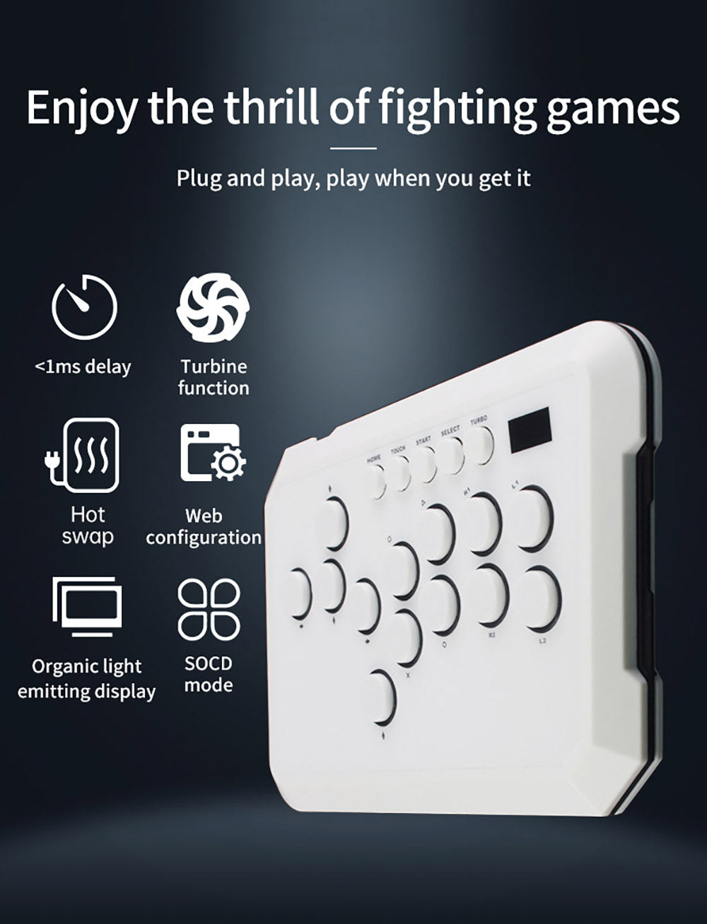 Powkiddy A50 Hitbox Controller bezpákový joystick arkádový ovladač, herní klávesnice kompatibilní s PC, Android, Switch, PS4, PS5, Steam, arkádami