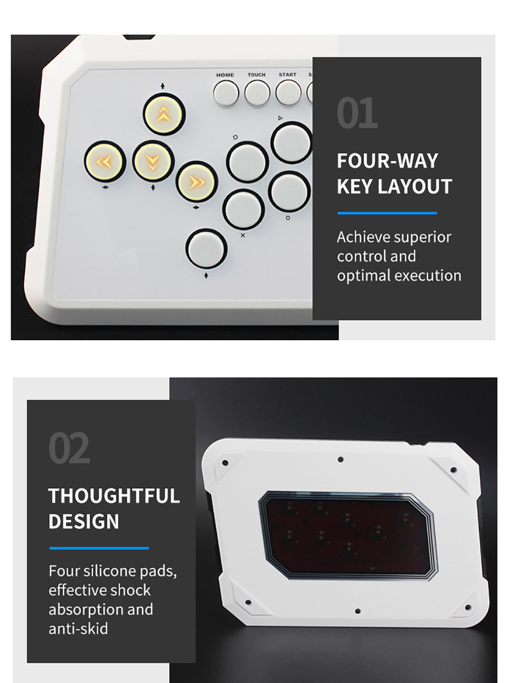 Powkiddy A50 Hitbox Controller bezpákový joystick arkádový ovladač, herní klávesnice kompatibilní s PC, Android, Switch, PS4, PS5, Steam, arkádami