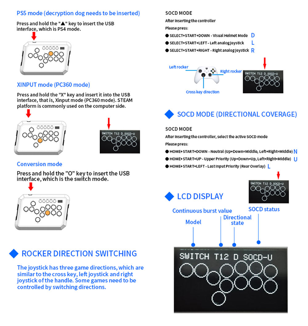 Powkiddy A50 Hitbox Controller bezpákový joystick arkádový ovladač, herní klávesnice kompatibilní s PC, Android, Switch, PS4, PS5, Steam, arkádami