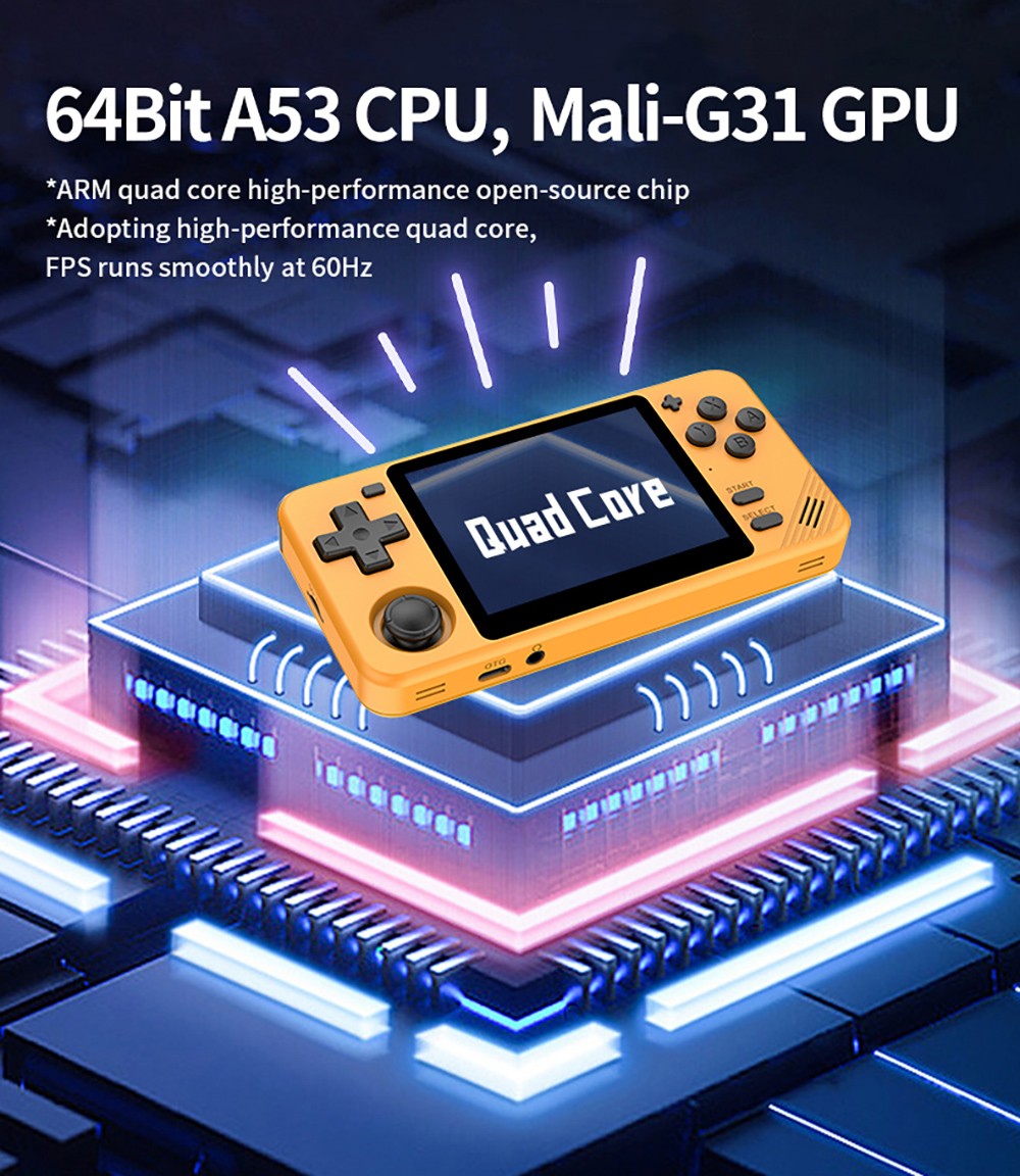 Kapesní herní konzole Powkiddy RGB10X, open source Linux, 3,5palcový IPS displej s rozlišením 640*480, 64GB TF karta, 64bitové 3D simulátory, výdrž baterie 6 hodin - šedá