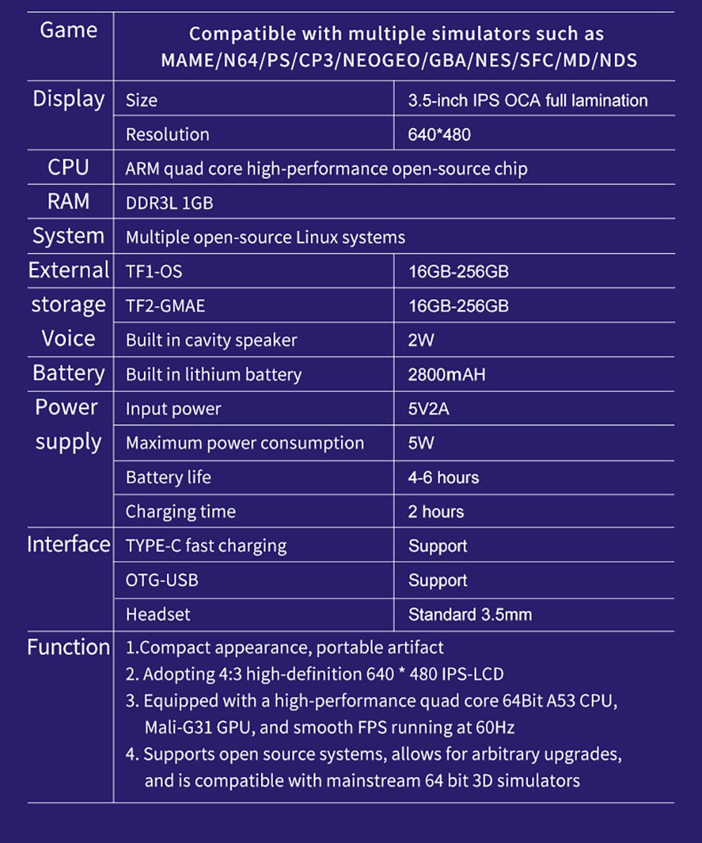 Kapesní herní konzole Powkiddy RGB10X, open source Linux, 3,5palcový IPS displej s rozlišením 640*480, 64GB TF karta, 64bitové 3D simulátory, výdrž baterie 6 hodin - šedá
