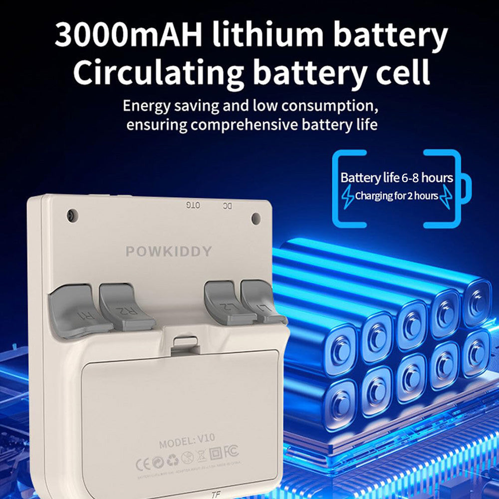 Kapesní herní konzole Powkiddy V10, 128GB TF karta, více než 10 000 her, 3,5palcový IPS displej, systém s otevřeným zdrojovým kódem Linux, 64bitové 3D simulátory, 8 hodin výdrže - průhledná černá