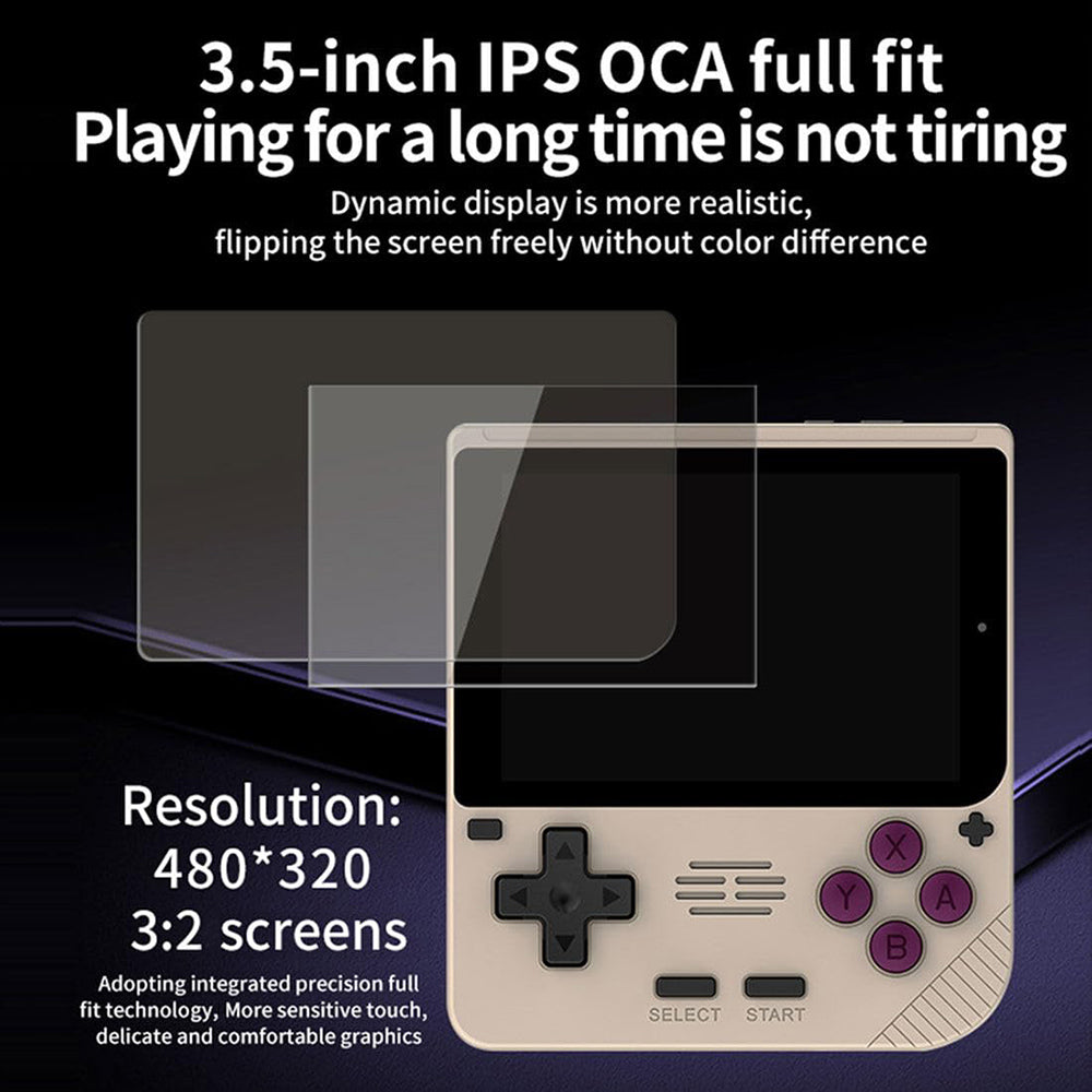 Kapesní herní konzole Powkiddy V10, 128GB TF karta, více než 10 000 her, 3,5palcový IPS displej, systém s otevřeným zdrojovým kódem Linux, 64bitové 3D simulátory, 8 hodin výdrže - průhledná černá