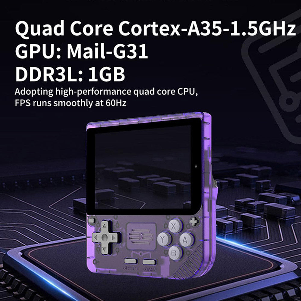 Kapesní herní konzole Powkiddy V10, 128GB TF karta, více než 10 000 her, 3,5palcový IPS displej, systém s otevřeným zdrojovým kódem Linux, 64bitové 3D simulátory, 8 hodin výdrže - průhledná černá
