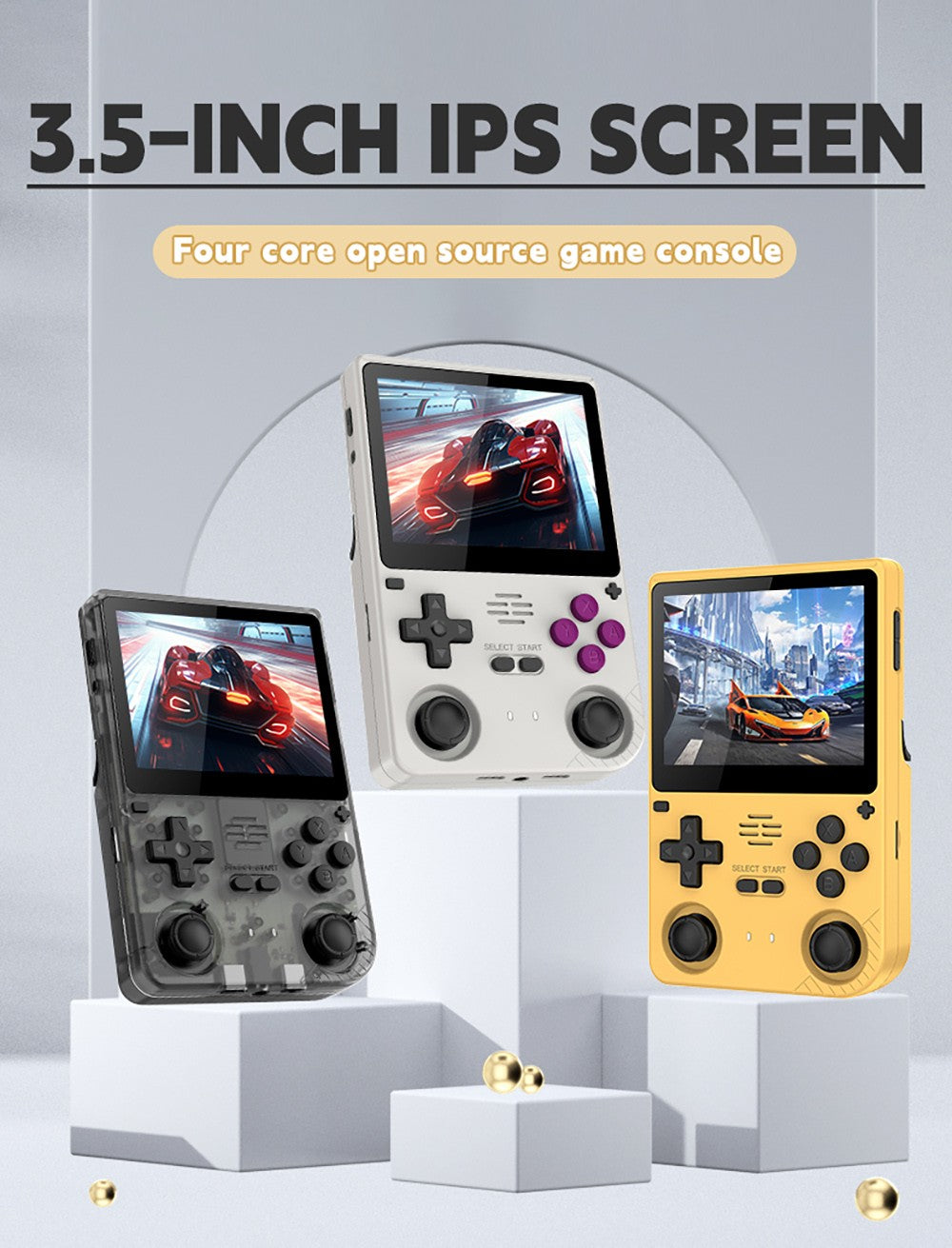 Kapesní herní konzole Powkiddy V20, 64GB TF karta, 3,5palcový IPS displej, systém s otevřeným zdrojovým kódem Linux, 64bitové 3D simulátory, 10 hodin hraní - šedá