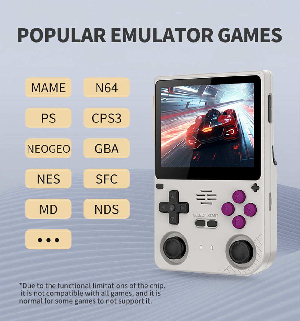 Kapesní herní konzole Powkiddy V20, 64GB TF karta, 3,5palcový IPS displej, systém s otevřeným zdrojovým kódem Linux, 64bitové 3D simulátory, 10 hodin hraní - šedá