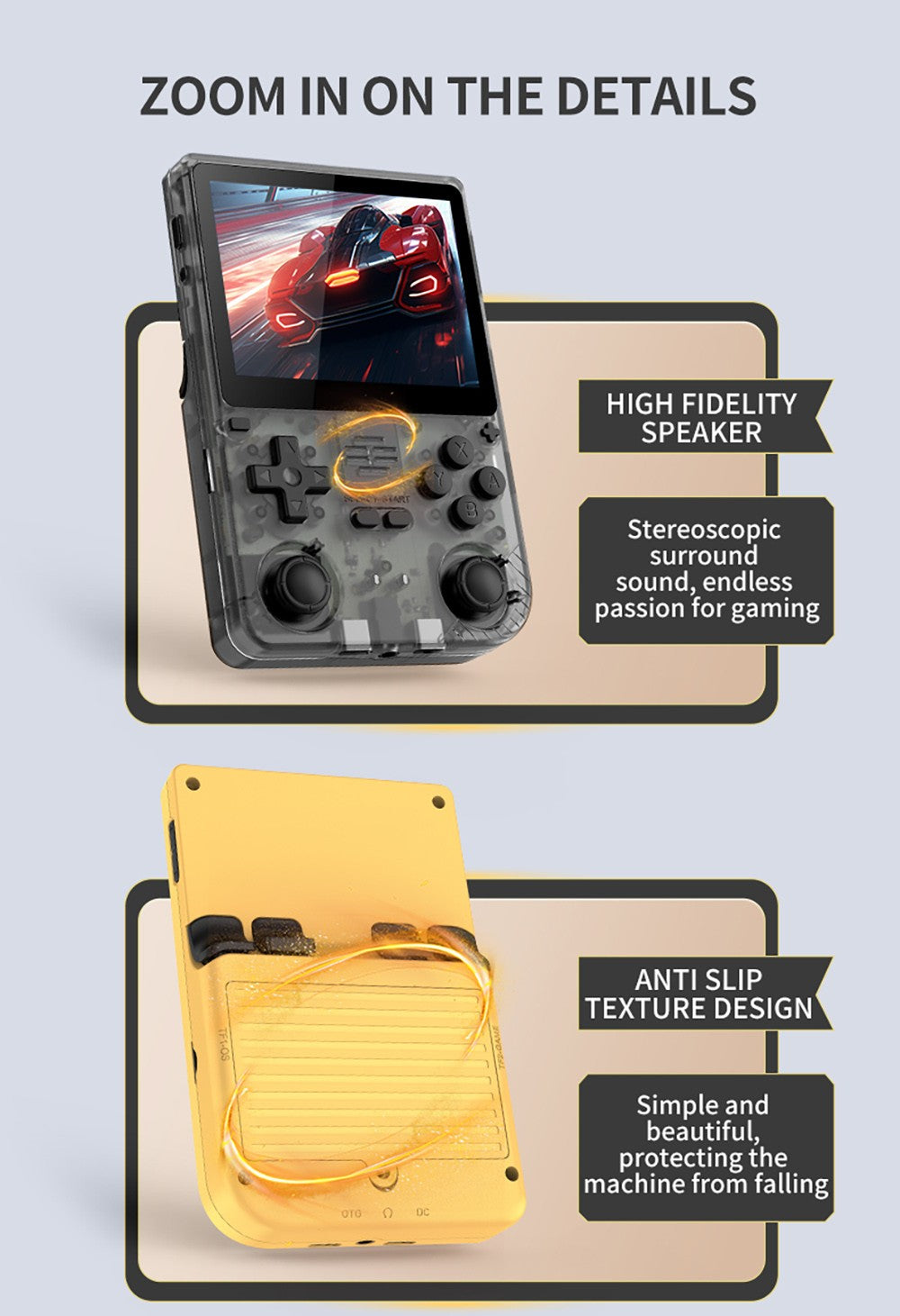 Kapesní herní konzole Powkiddy V20, 64GB TF karta, 3,5palcový IPS displej, systém s otevřeným zdrojovým kódem Linux, 64bitové 3D simulátory, 10 hodin hraní - šedá