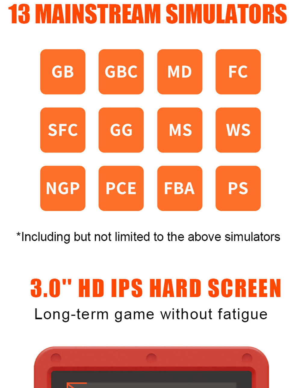 Powkiddy V90 3palcová IPS obrazovka, výklopná ruční herní konzole 64 GB, retro duální otevřený systém, 16 simulátorů, dárek pro děti - červená