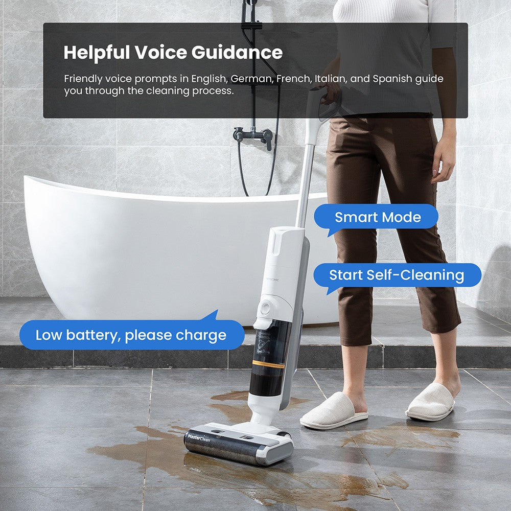 Bezdrátový vysavač a mop Proscenic F10 Pro, 30minutová doba provozu, samočištění, LED displej, čištění okrajů po celém obvodu, 3 režimy čištění, dvě nádrže na vodu