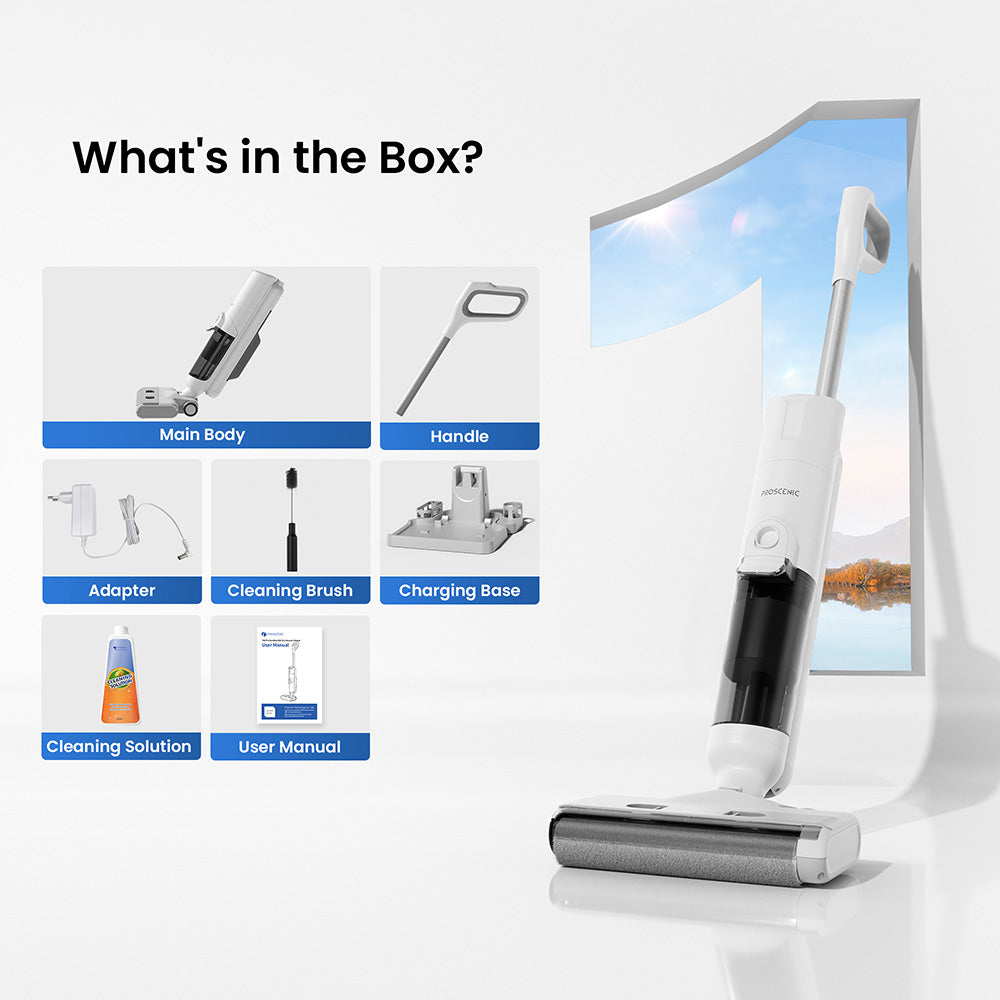 Bezdrátový vysavač a mop Proscenic F10 Pro, 30minutová doba provozu, samočištění, LED displej, čištění okrajů po celém obvodu, 3 režimy čištění, dvě nádrže na vodu