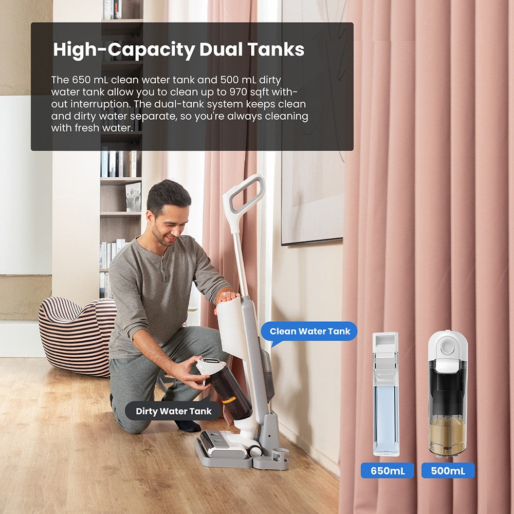 Bezdrátový vysavač a mop Proscenic F10 Pro, 30minutová doba provozu, samočištění, LED displej, čištění okrajů po celém obvodu, 3 režimy čištění, dvě nádrže na vodu