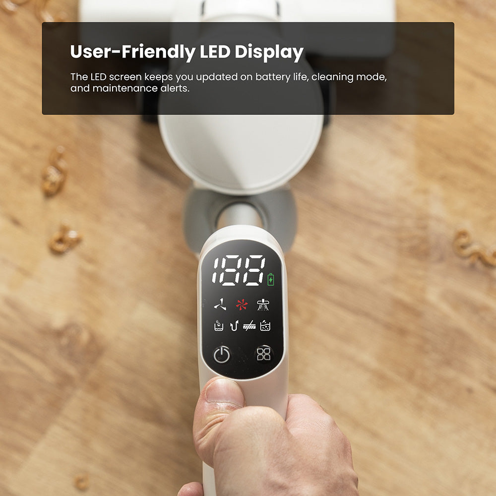 Bezdrátový vysavač a mop Proscenic F10 Pro, 30minutová doba provozu, samočištění, LED displej, čištění okrajů po celém obvodu, 3 režimy čištění, dvě nádrže na vodu