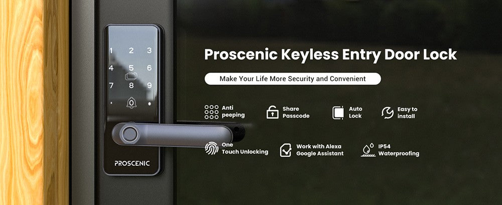 Proscenic L40 Inteligentní zámek, bezklíčový vstupní zámek s klikou, klávesnicí, čtečkou otisků prstů, chytrou aplikací a hlasovým ovládáním, ochranou proti narušení bezpečnosti, záznamem protokolů