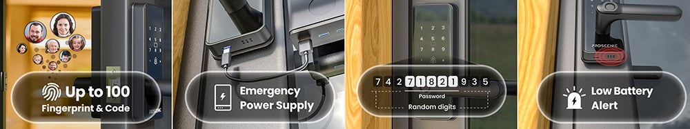 Proscenic L40 Inteligentní zámek, bezklíčový vstupní zámek s klikou, klávesnicí, čtečkou otisků prstů, chytrou aplikací a hlasovým ovládáním, ochranou proti narušení bezpečnosti, záznamem protokolů
