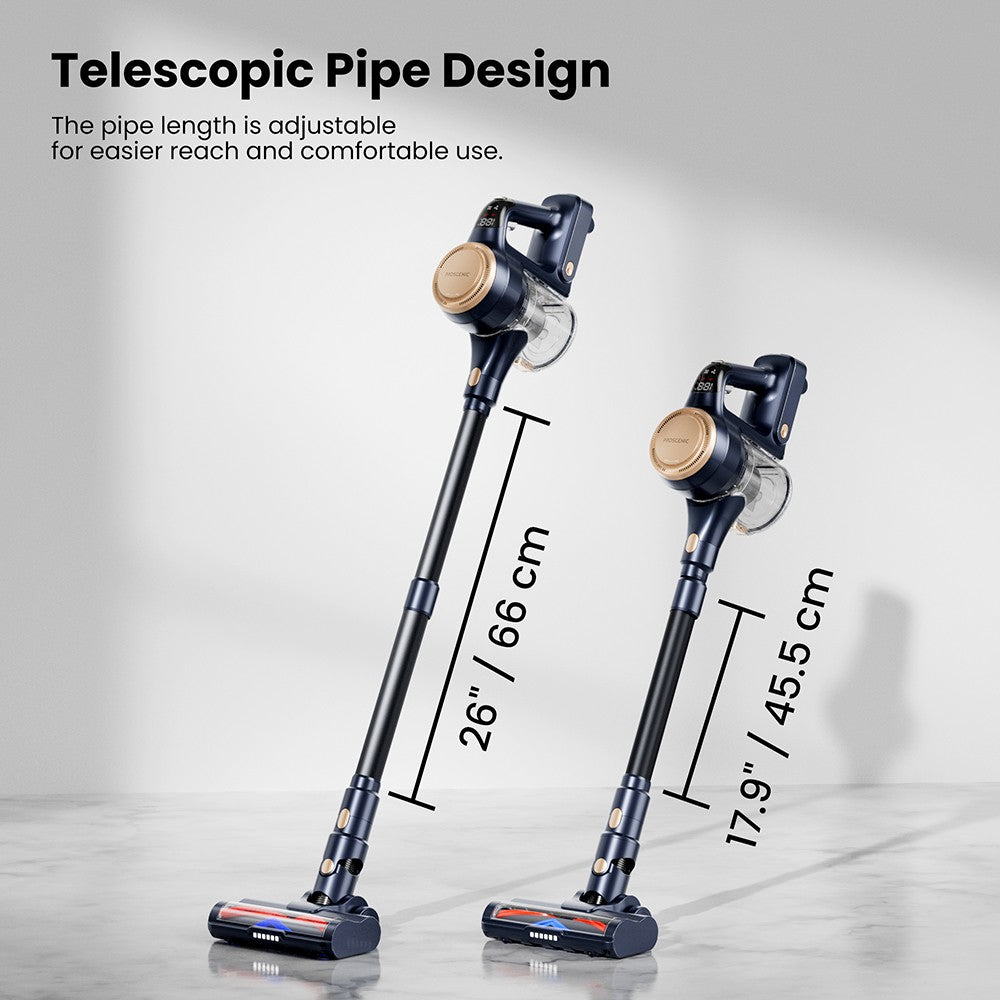 Bezdrátový vysavač Proscenic P11 Lite, max. sací tlak 28 kPa, doba provozu až 35 minut, LED displej, automatické rozčesávání vlasů, otočné řízení o 180°, nádoba na prach o objemu 550 ml, teleskopická trubka, nízká hlučnost, nástěnný úložný prostor