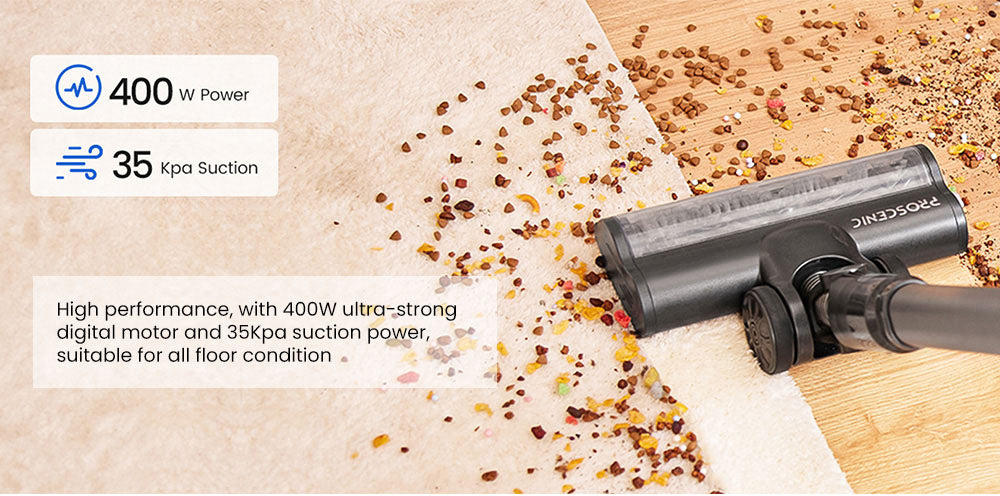 Bezdrátový vysavač Proscenic P11 Mopping, sací tlak 35 kPa, nádoba na prach o objemu 0,65 l, 5stupňový filtrační systém, odnímatelná baterie 2000 mAh, výdrž baterie až 50 minut, dotyková obrazovka