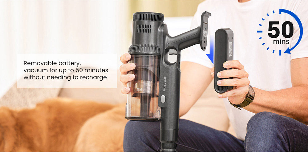 Bezdrátový vysavač Proscenic P11 Mopping, sací tlak 35 kPa, nádoba na prach o objemu 0,65 l, 5stupňový filtrační systém, odnímatelná baterie 2000 mAh, výdrž baterie až 50 minut, dotyková obrazovka