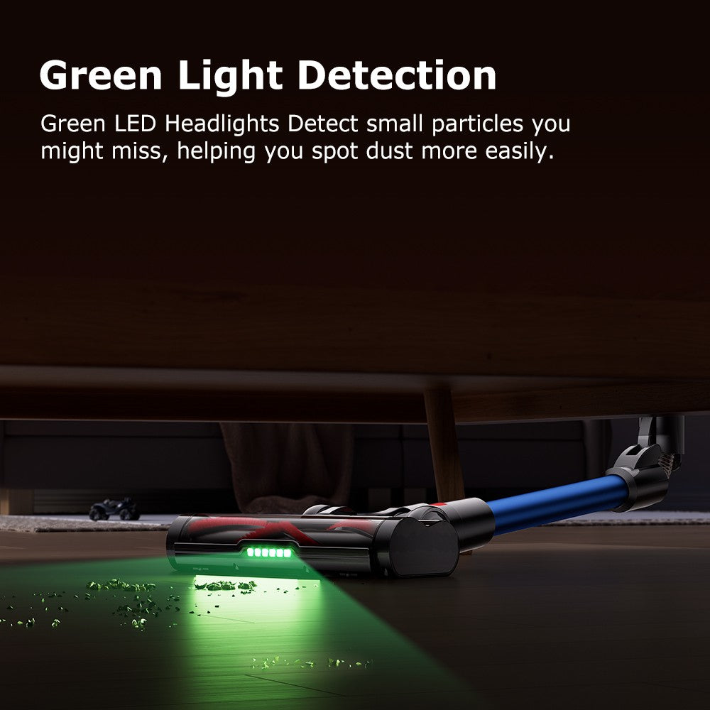 Bezdrátový tyčový vysavač Proscenic P16, sací výkon 45 kPa, doba provozu 55 minut, ohebná tyč o 180°, kartáč na podlahu proti zamotání, nízká hlučnost 62 dB, pro domácí použití a zvířecí chlupy, modrý