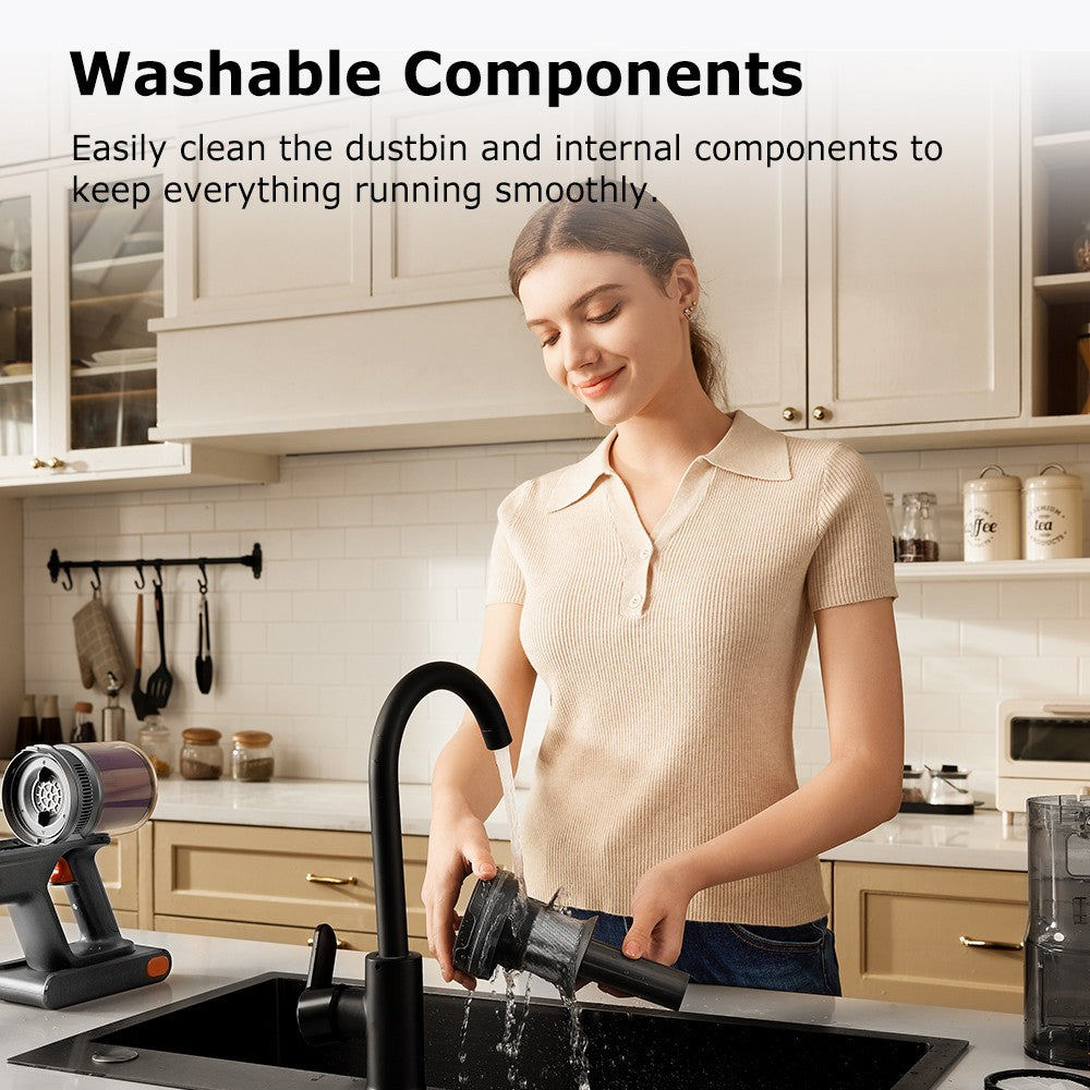 Bezdrátový tyčový vysavač Proscenic P16, sací výkon 45 kPa, doba provozu 55 minut, ohebná tyč o 180°, kartáč na podlahu proti zamotání, nízká hlučnost 62 dB, pro domácí použití a zvířecí chlupy, modrý