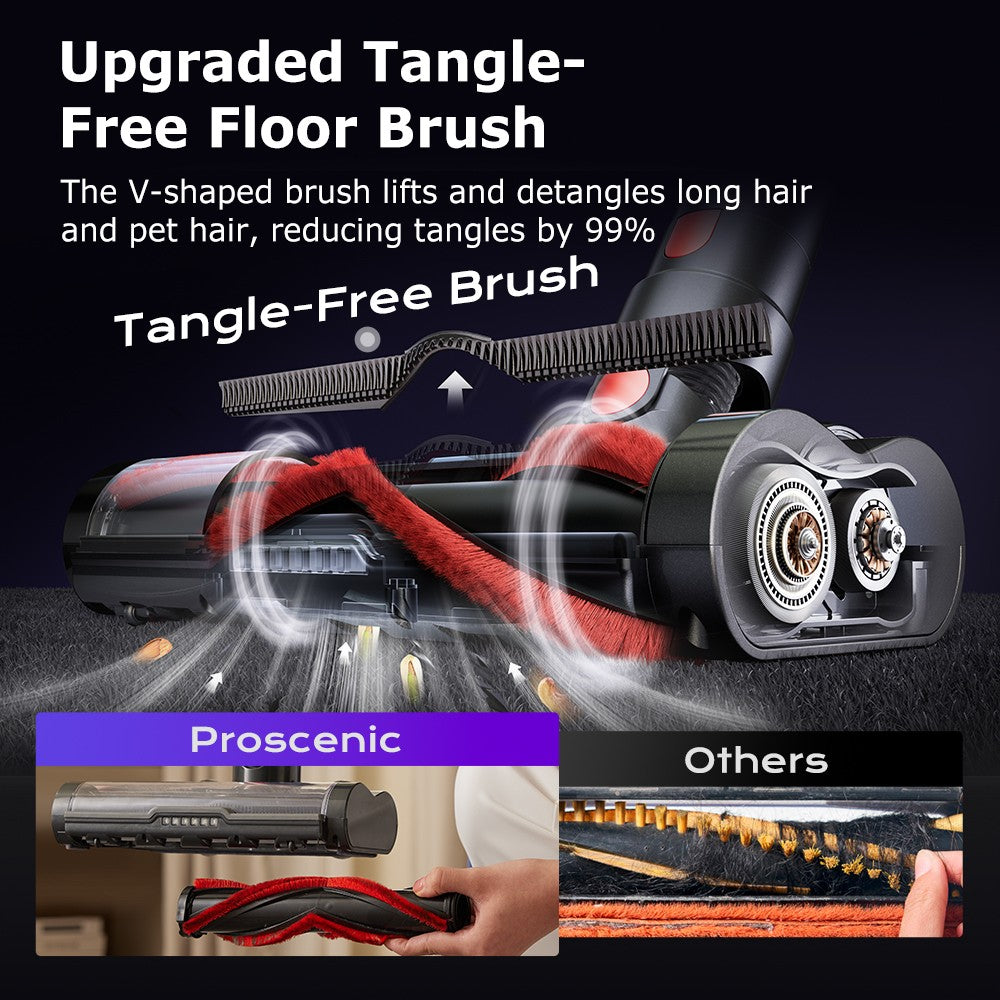 Bezdrátový tyčový vysavač Proscenic P16, sací výkon 45 kPa, doba provozu 55 minut, ohebná tyč o 180°, kartáč na podlahu proti zamotání, nízká hlučnost 62 dB, pro domácí použití a zvířecí chlupy, modrý