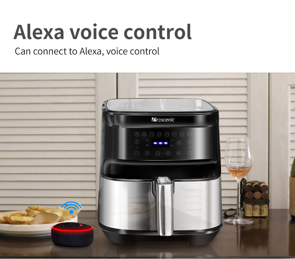 Proscenic T21 Smart elektrická fritéza, 1700 W, bezolejová nepřilnavá pánev, hlasové ovládání, LED dotyková obrazovka - černá