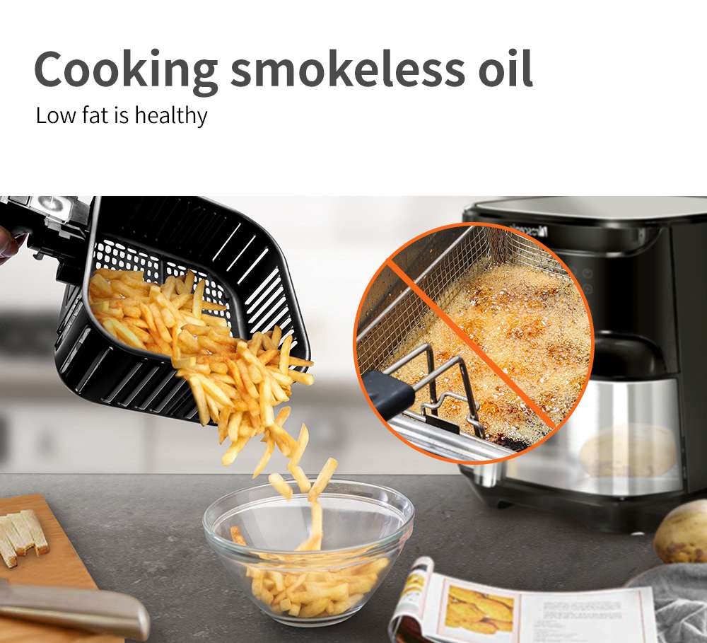 Proscenic T21 Smart elektrická fritéza, 1700 W, bezolejová nepřilnavá pánev, hlasové ovládání, LED dotyková obrazovka - černá