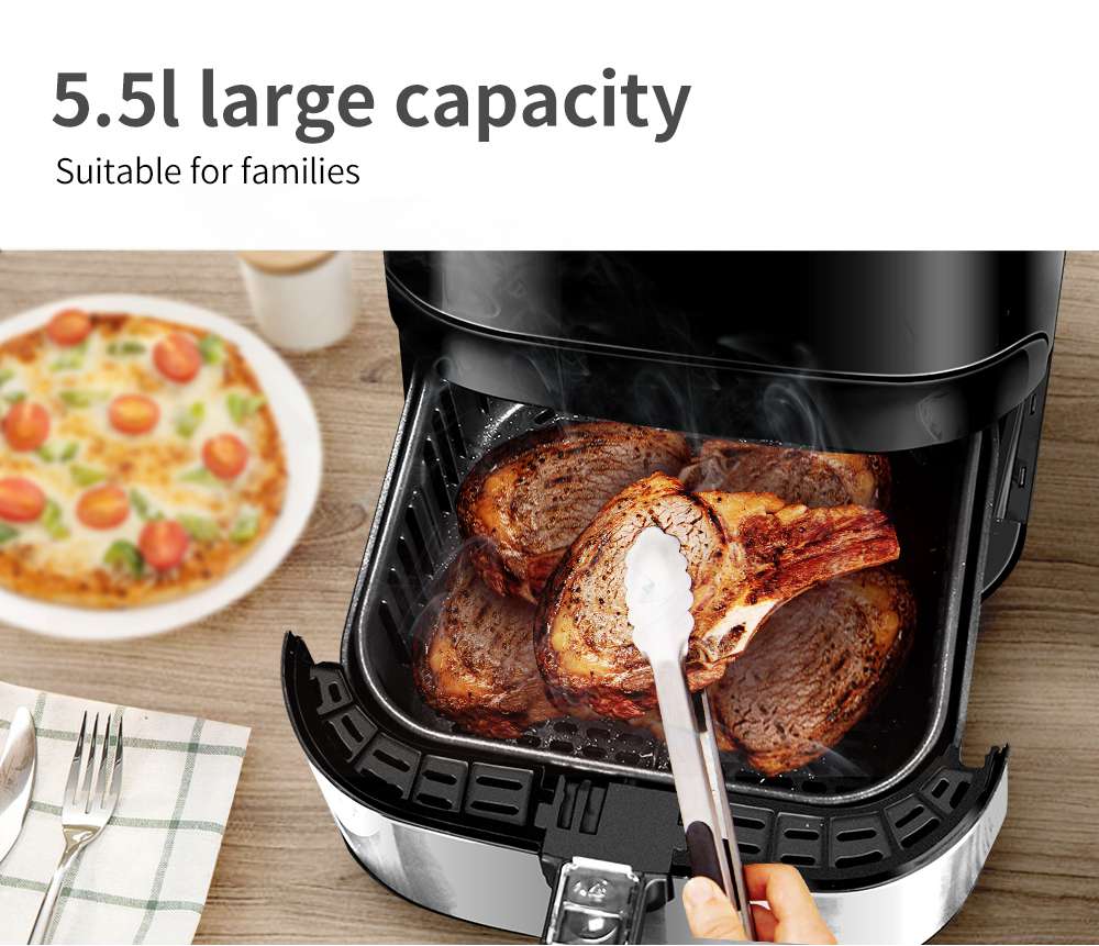 Proscenic T21 Smart elektrická fritéza, 1700 W, bezolejová nepřilnavá pánev, hlasové ovládání, LED dotyková obrazovka - černá