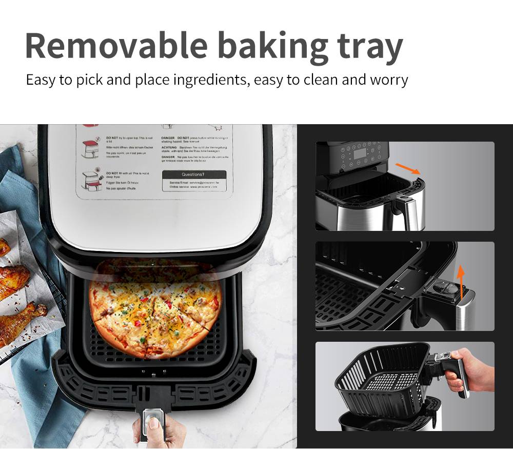 Proscenic T21 Smart elektrická fritéza, 1700 W, bezolejová nepřilnavá pánev, hlasové ovládání, LED dotyková obrazovka - černá