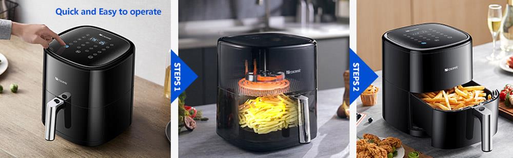 Proscenic T22 Chytrá elektrická fritéza, bezolejová, nepřilnavá pánev 5 l, technologie 3D HF Circulation, přizpůsobené recepty, LED dotyková obrazovka, ovládání aplikací - černá