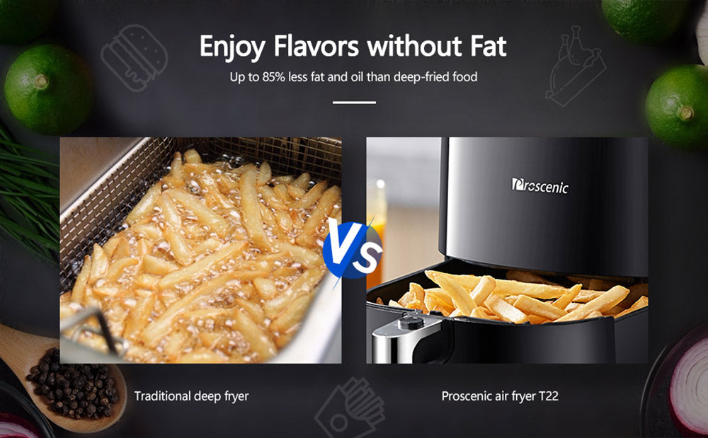 Proscenic T22 Chytrá elektrická fritéza, bezolejová, nepřilnavá pánev 5 l, technologie 3D HF Circulation, přizpůsobené recepty, LED dotyková obrazovka, ovládání aplikací - černá