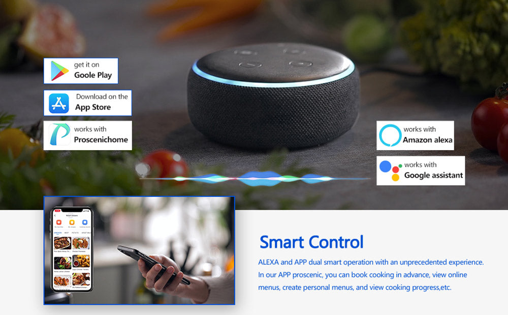 Proscenic T22 Chytrá elektrická fritéza, bezolejová, nepřilnavá pánev 5 l, technologie 3D HF Circulation, přizpůsobené recepty, LED dotyková obrazovka, ovládání aplikací - černá