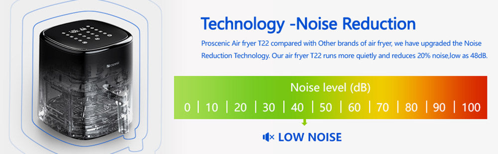 Proscenic T22 Chytrá elektrická fritéza, bezolejová, nepřilnavá pánev 5 l, technologie 3D HF Circulation, přizpůsobené recepty, LED dotyková obrazovka, ovládání aplikací - černá