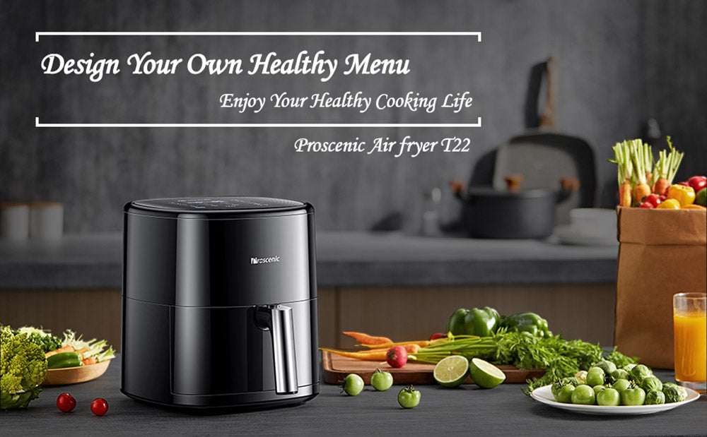 Proscenic T22 Chytrá elektrická fritéza, bezolejová, nepřilnavá pánev 5 l, technologie 3D HF Circulation, přizpůsobené recepty, LED dotyková obrazovka, ovládání aplikací - černá