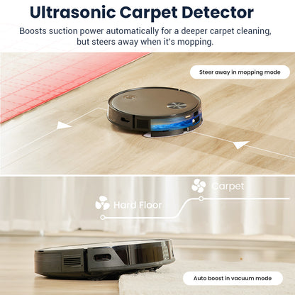 Proscenic V10 Robot Vacuum Cleaner 3 In 1 Vacuuming Sweeping and Mopping 3000pa Vibrating Mopping System LDS Navigation 240ml Dust Bin 2600mAh Battery 120Mins Runtime Smart APP &amp; Alexa Control - Black